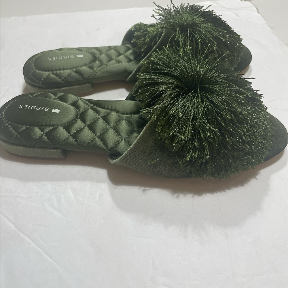 Birdies Green Velvet Songbird Pom Pom Slide Mules in size 5.5 - Picture 5 of 9